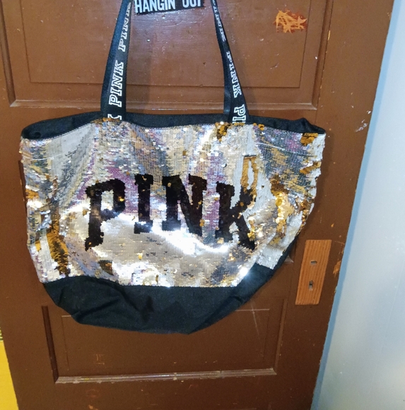 EUC PINK Victoria's Secret Zip Up Sequined Tote Bag - Picture 1 of 8